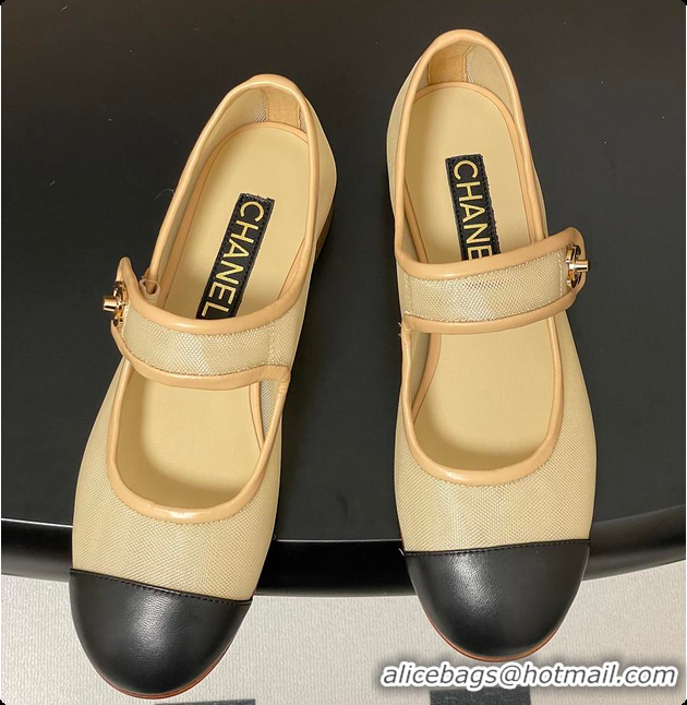 Best Product Chanel Mary Janes Fabric & Grosgrain Ivory & Black 60703013