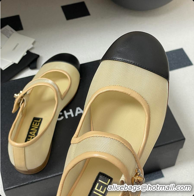 Best Product Chanel Mary Janes Fabric & Grosgrain Ivory & Black 60703013