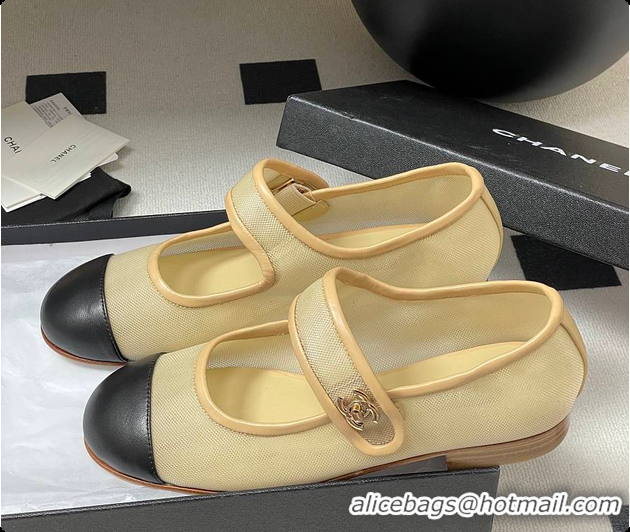 Best Product Chanel Mary Janes Fabric & Grosgrain Ivory & Black 60703013
