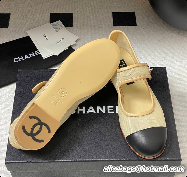 Best Product Chanel Mary Janes Fabric & Grosgrain Ivory & Black 60703013