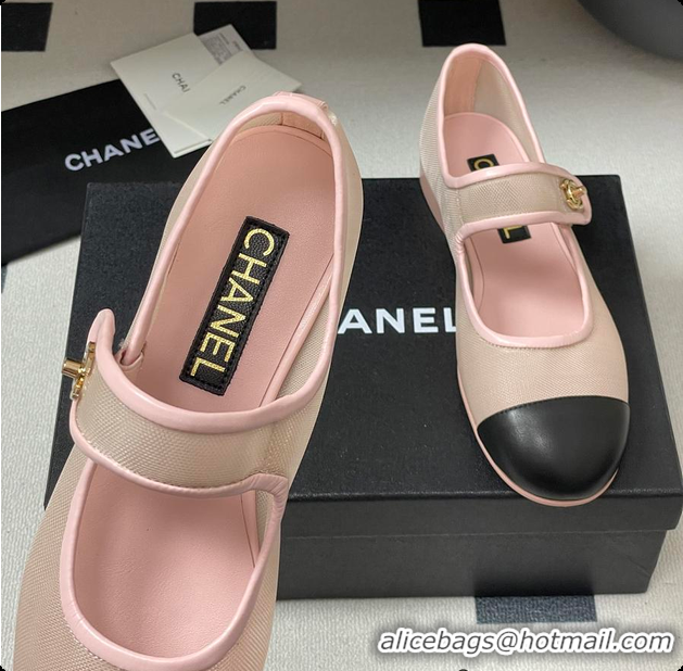 Shop Duplicate Chanel Mary Janes Fabric & Grosgrain Pink & Black 60703013