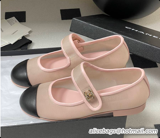 Shop Duplicate Chanel Mary Janes Fabric & Grosgrain Pink & Black 60703013