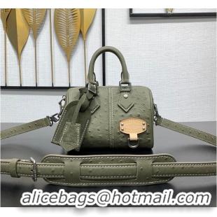 New Fashion Louis Vuitton Speedy 18 Bandoulière Khaki Green Ostrich leather/calfskin and suede M29063 2026