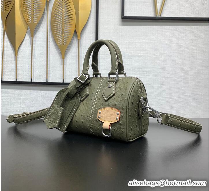 New Fashion Louis Vuitton Speedy 18 Bandoulière Khaki Green Ostrich leather/calfskin and suede M29063 2026