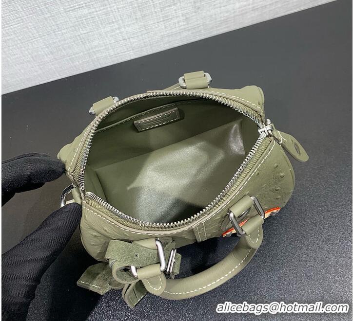 New Fashion Louis Vuitton Speedy 18 Bandoulière Khaki Green Ostrich leather/calfskin and suede M29063 2026