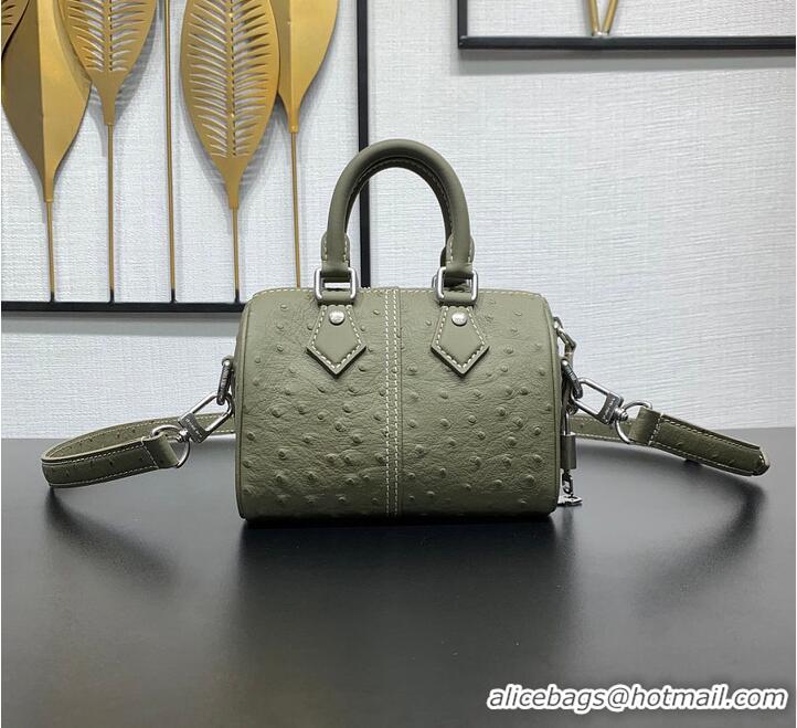 New Fashion Louis Vuitton Speedy 18 Bandoulière Khaki Green Ostrich leather/calfskin and suede M29063 2026