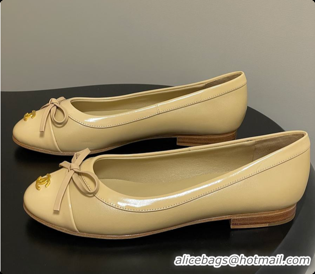 Buy Luxury Chanel Ballet Flats Beige Patent Leather 60703015