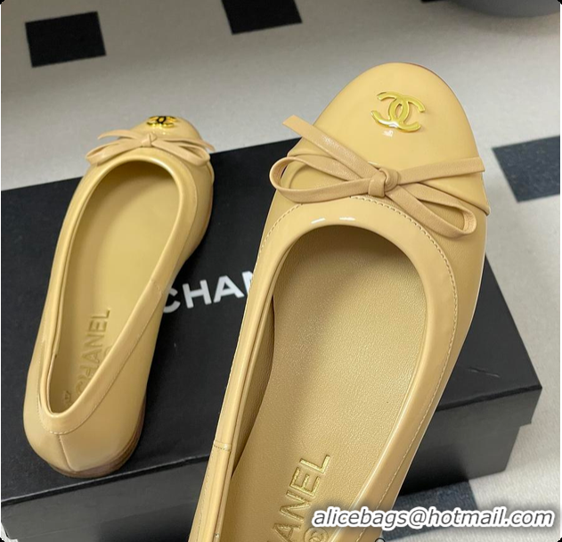 Buy Luxury Chanel Ballet Flats Beige Patent Leather 60703015