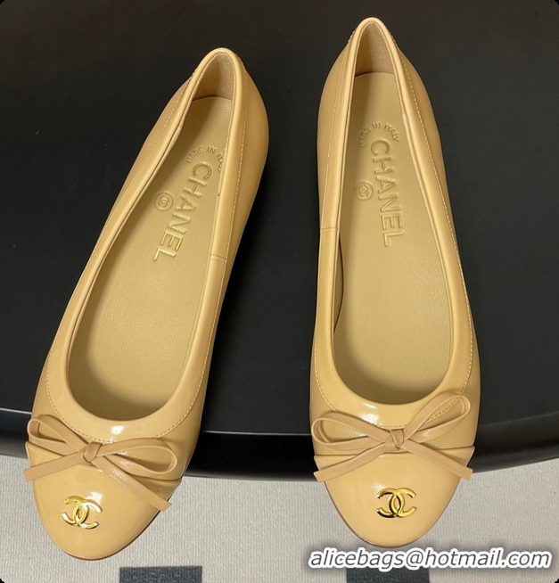 Buy Luxury Chanel Ballet Flats Beige Patent Leather 60703015