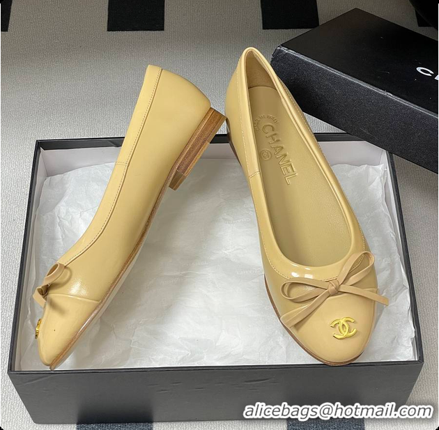 Buy Luxury Chanel Ballet Flats Beige Patent Leather 60703015