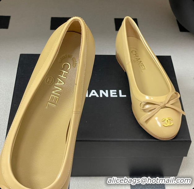 Buy Luxury Chanel Ballet Flats Beige Patent Leather 60703015
