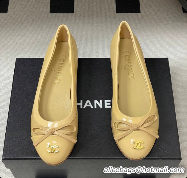 Buy Luxury Chanel Ballet Flats Beige Patent Leather 60703015