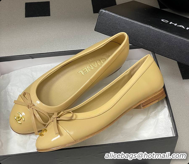 Buy Luxury Chanel Ballet Flats Beige Patent Leather 60703015