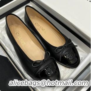 Luxury Discount Chanel Ballerina Shoes Lambskin & Glossy Calfskin Black 60703015