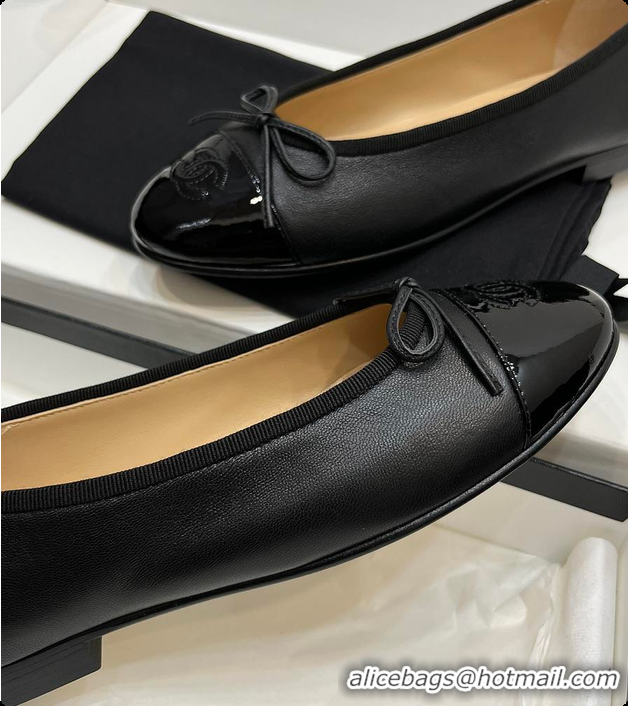 Luxury Discount Chanel Ballerina Shoes Lambskin & Glossy Calfskin Black 60703015