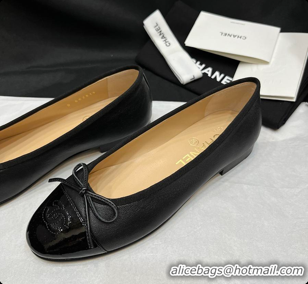 Luxury Discount Chanel Ballerina Shoes Lambskin & Glossy Calfskin Black 60703015