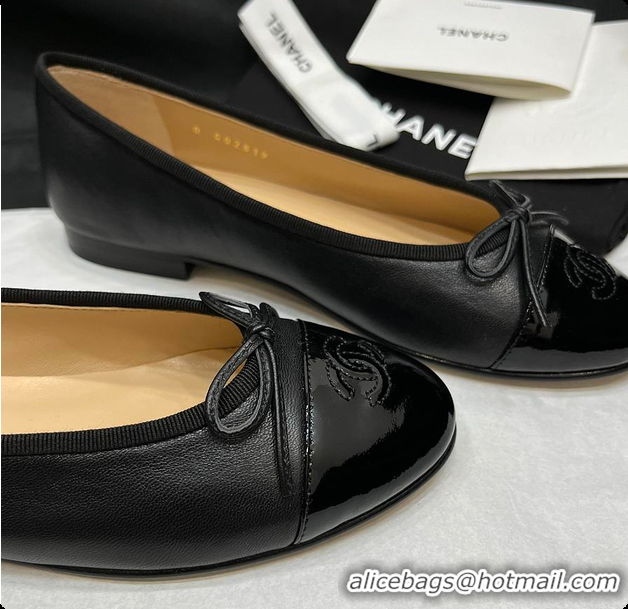 Luxury Discount Chanel Ballerina Shoes Lambskin & Glossy Calfskin Black 60703015