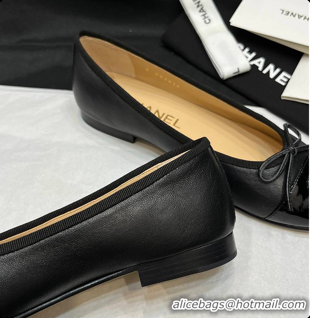 Luxury Discount Chanel Ballerina Shoes Lambskin & Glossy Calfskin Black 60703015