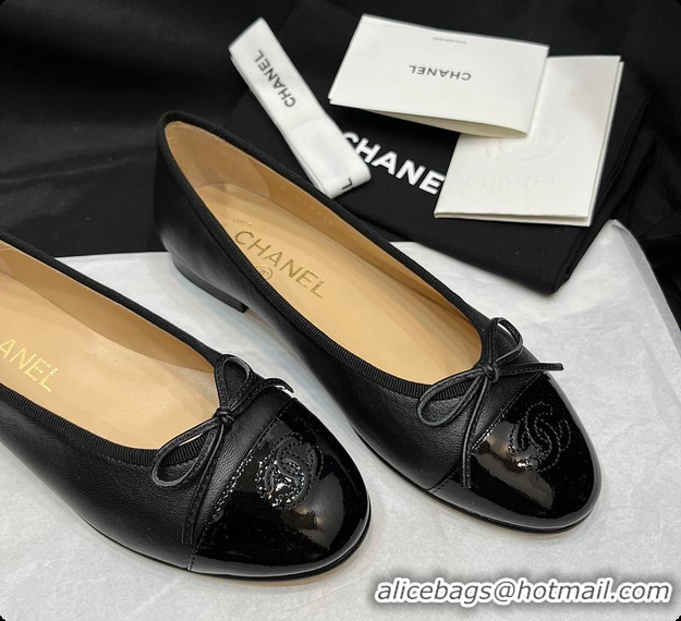 Luxury Discount Chanel Ballerina Shoes Lambskin & Glossy Calfskin Black 60703015