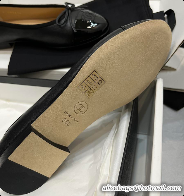 Luxury Discount Chanel Ballerina Shoes Lambskin & Glossy Calfskin Black 60703015