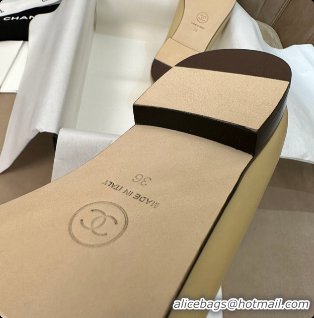 Luxury Chanel Ballerina Shoes Sheepskin Beige & Black 60703015