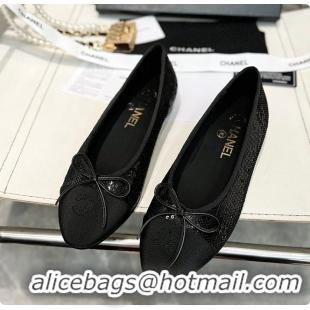 Good Looking Chanel Ballerina Shoes Sequin & Grosgrain Black 60703016