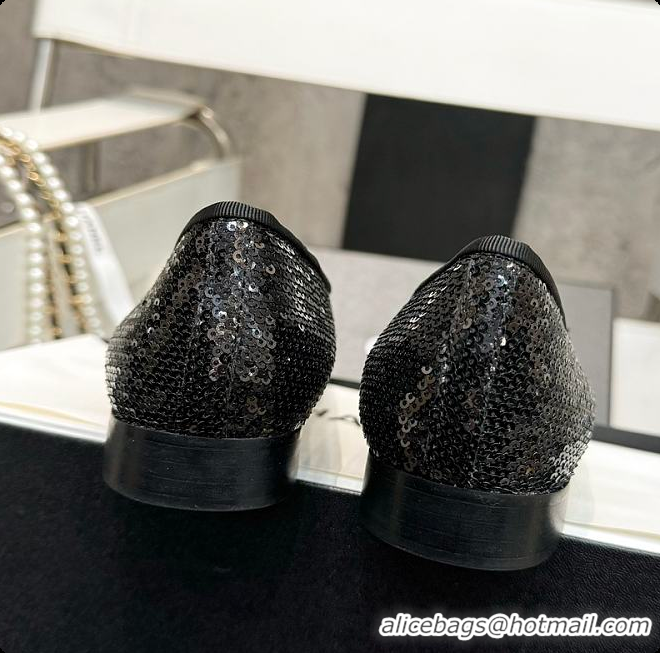 Good Looking Chanel Ballerina Shoes Sequin & Grosgrain Black 60703016