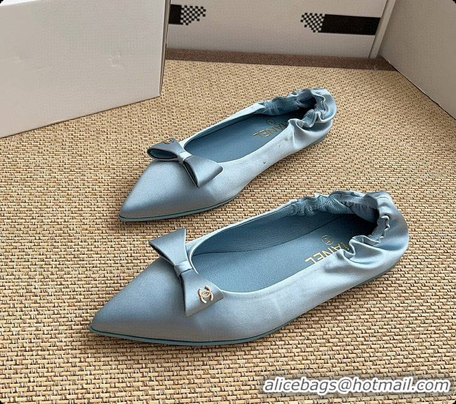 Sumptuous Chanel Ballerina Shoes Silk Satin Fabric Blue 60703017