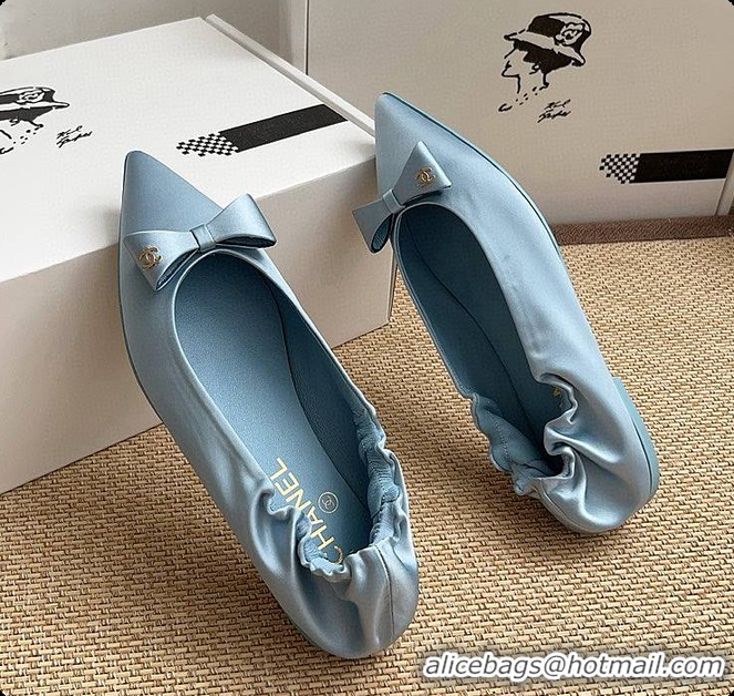 Sumptuous Chanel Ballerina Shoes Silk Satin Fabric Blue 60703017