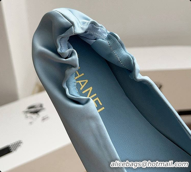 Sumptuous Chanel Ballerina Shoes Silk Satin Fabric Blue 60703017