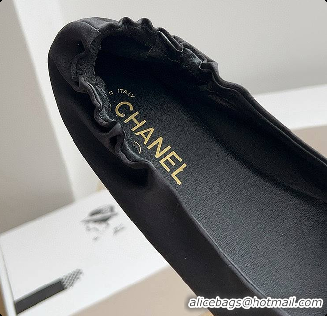 Expensive Chanel Ballerina Shoes Silk Satin Fabric Black 60703017