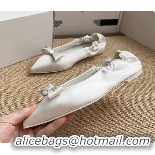 Hot Sell Chanel Ballerina Shoes Silk Satin Fabric White 60703017