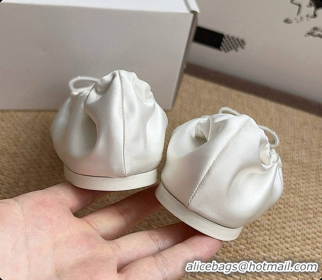 Hot Sell Chanel Ballerina Shoes Silk Satin Fabric White 60703017