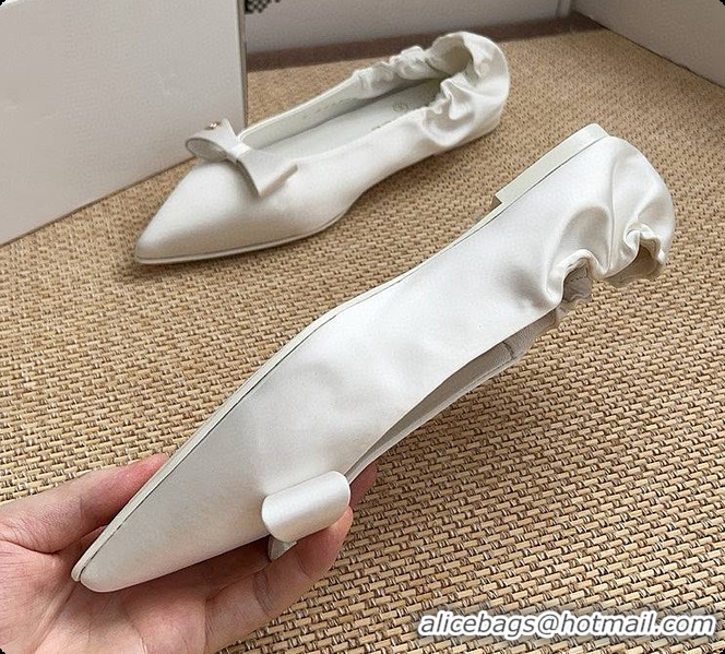 Hot Sell Chanel Ballerina Shoes Silk Satin Fabric White 60703017