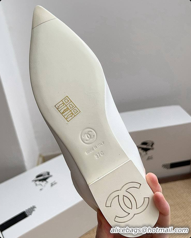 Hot Sell Chanel Ballerina Shoes Silk Satin Fabric White 60703017