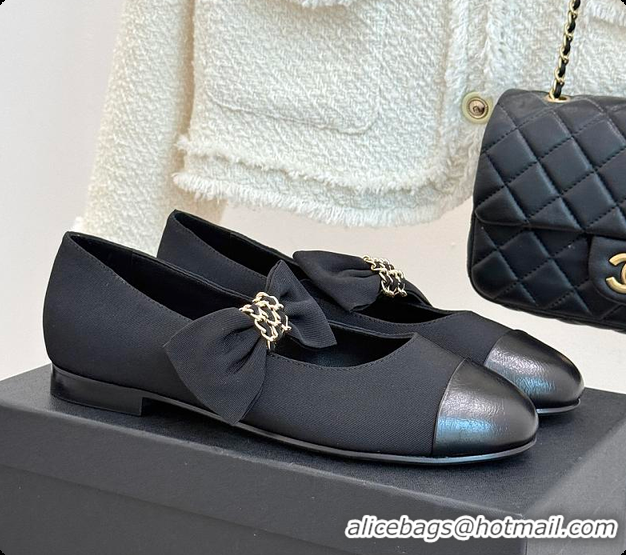 Cheap Price Chanel Mary Janes Grosgrain & Calfskin Black 60703018