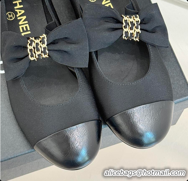 Cheap Price Chanel Mary Janes Grosgrain & Calfskin Black 60703018