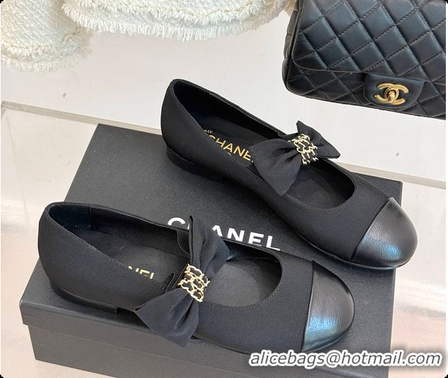 Cheap Price Chanel Mary Janes Grosgrain & Calfskin Black 60703018