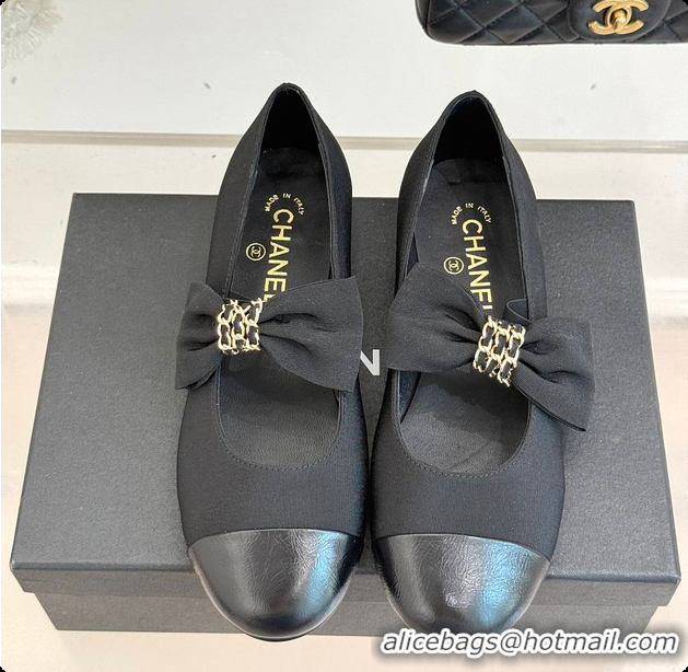 Cheap Price Chanel Mary Janes Grosgrain & Calfskin Black 60703018