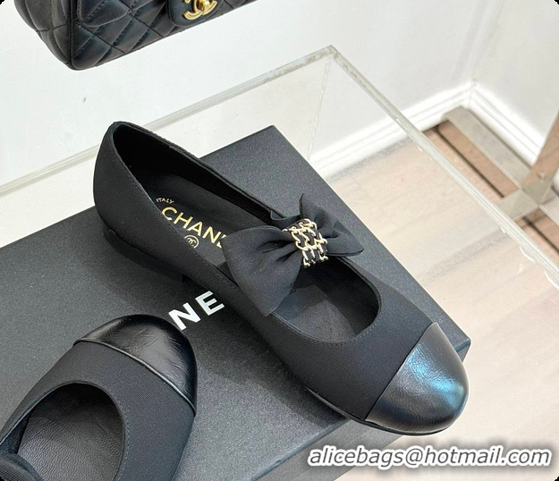 Cheap Price Chanel Mary Janes Grosgrain & Calfskin Black 60703018
