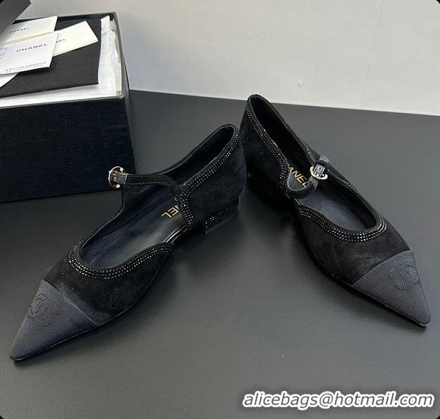 Best Grade Chanel Mary Janes Satin, Glitter & Grosgrain Black 60703020