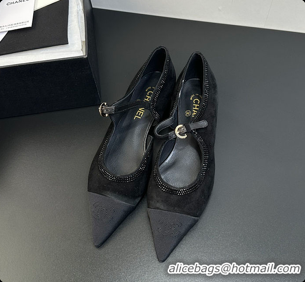 Best Grade Chanel Mary Janes Satin, Glitter & Grosgrain Black 60703020