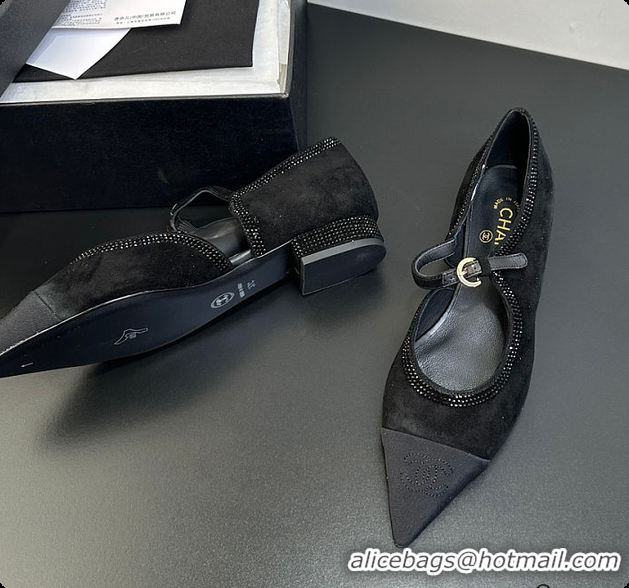 Best Grade Chanel Mary Janes Satin, Glitter & Grosgrain Black 60703020