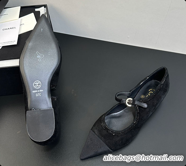 Best Grade Chanel Mary Janes Satin, Glitter & Grosgrain Black 60703020