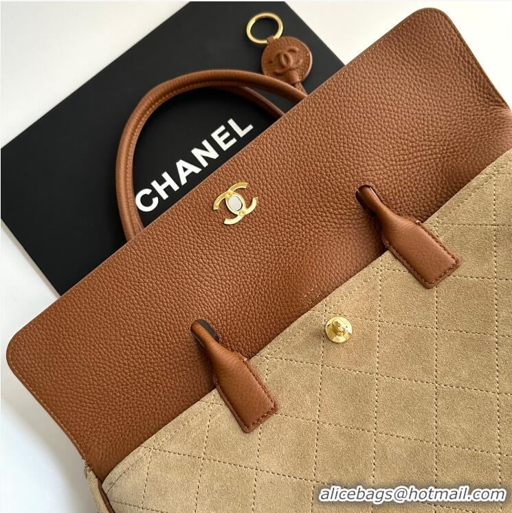 Discount Chanel Metiers D'art Small Shopping Bag Suede Calfskin/Grained Calfskin AS6428 Dark Beige/Camel/Gold 2026