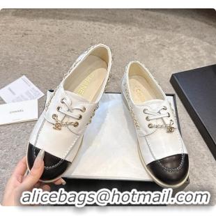 Good Quality Chanel Moccasins Suede Calfskin White & Black 60703101