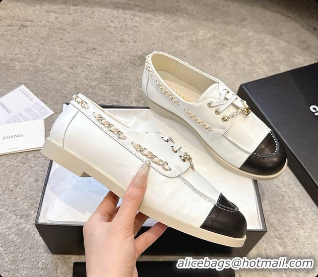 Good Quality Chanel Moccasins Suede Calfskin White & Black 60703101