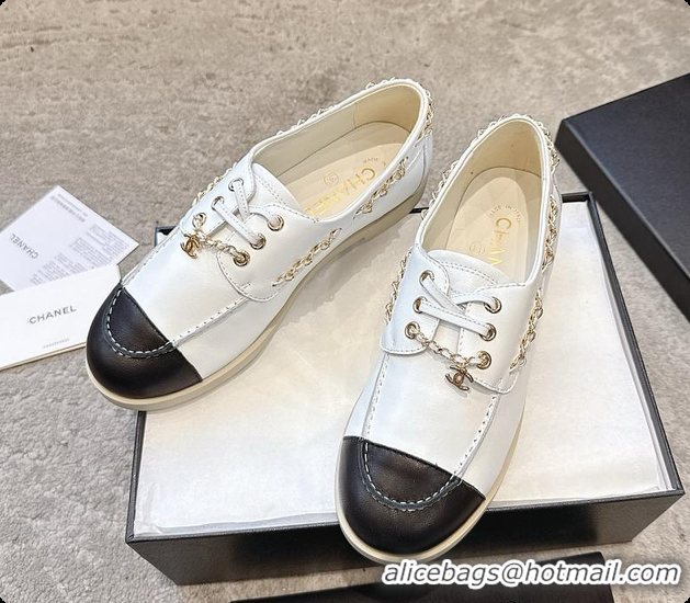 Good Quality Chanel Moccasins Suede Calfskin White & Black 60703101