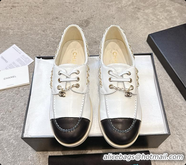 Good Quality Chanel Moccasins Suede Calfskin White & Black 60703101