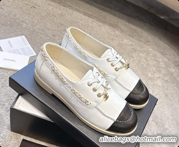 Good Quality Chanel Moccasins Suede Calfskin White & Black 60703101
